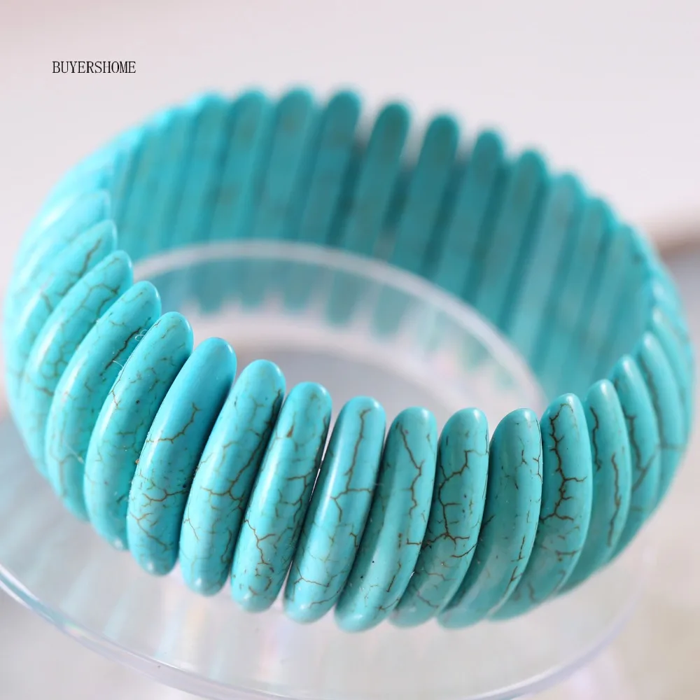 

Free Shipping Handmade Jewelry Stretch Beaded Bracelet For Women Natural Green Howlite Stone 8" H603