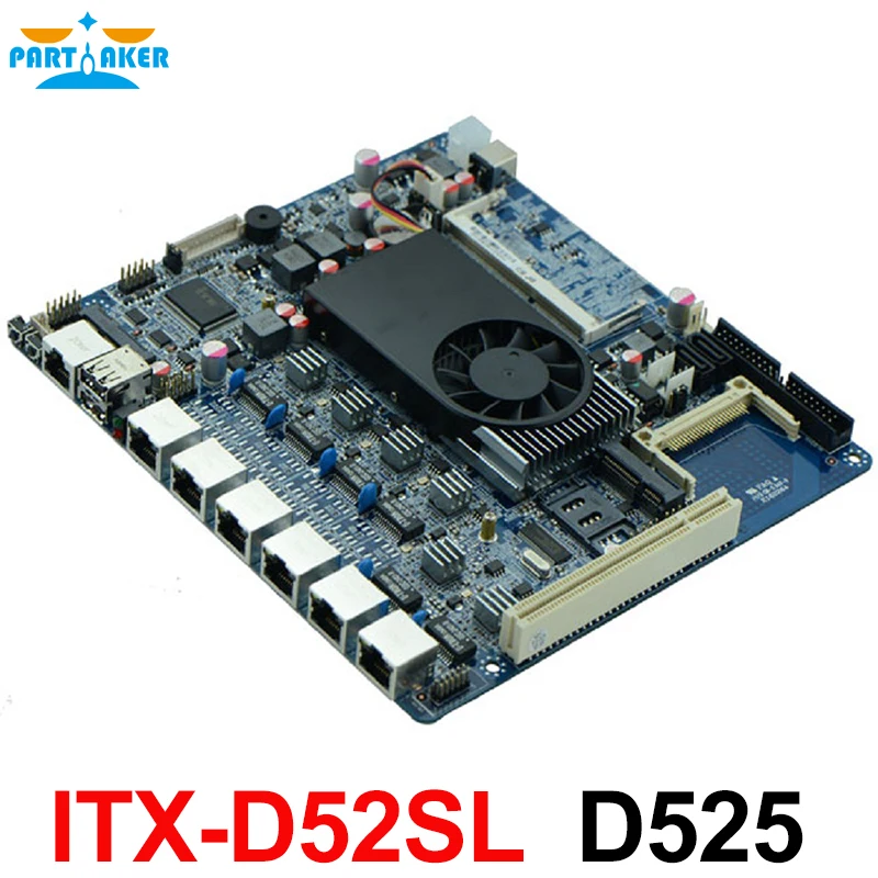Firewall industrial embedded motherboard ITX-D52SL supports Intel D525/1.8GHz Dual core processor with 6*USB/2*COM/1*VGA/6 LAN