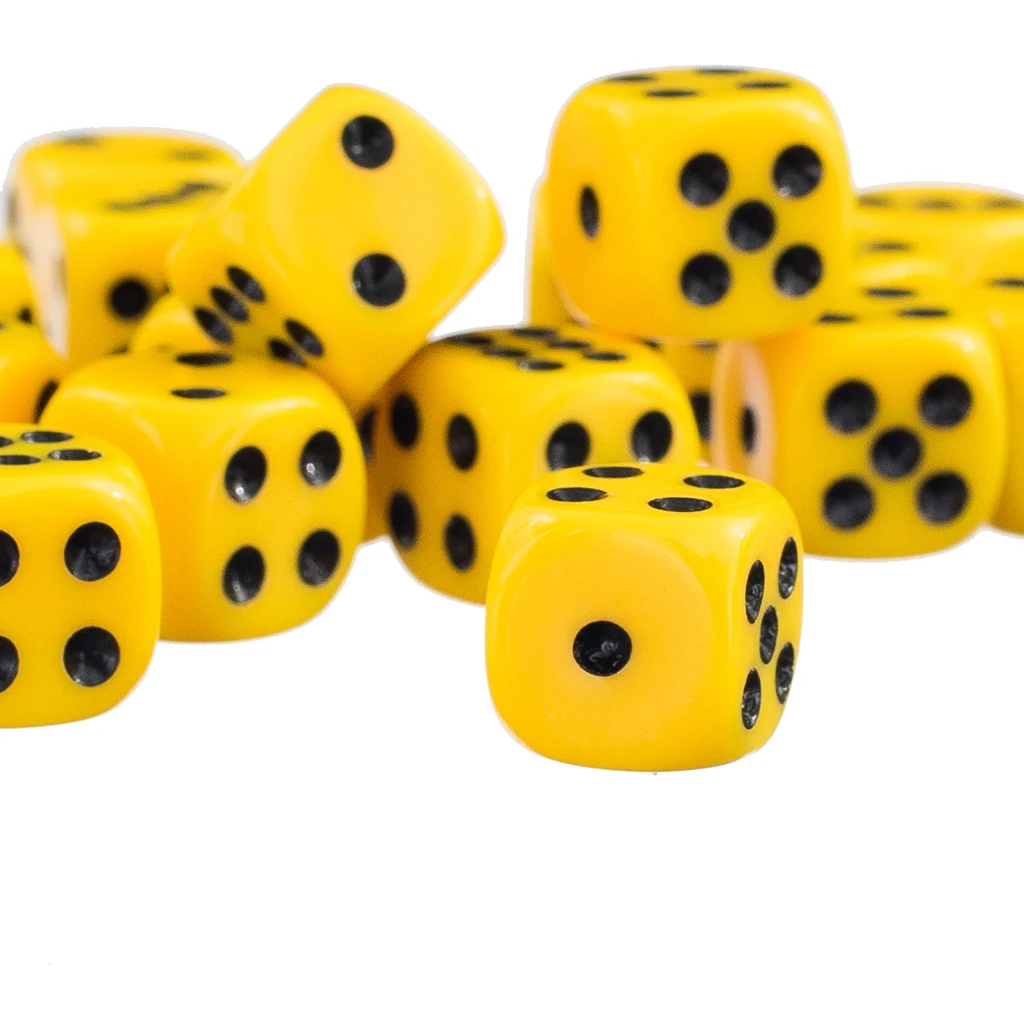 50 x 12mm Acrylic Multi-sided Opaque Six Sided Spot Dice Games D6 D&D RPG Yellow