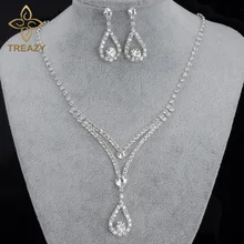 TREAZY очаровательный свадебный набор украшений для подружек невесты для женщин Кристалл колье ожерелье серьги для свадьбы Африканский комплект ювелирных изделий
