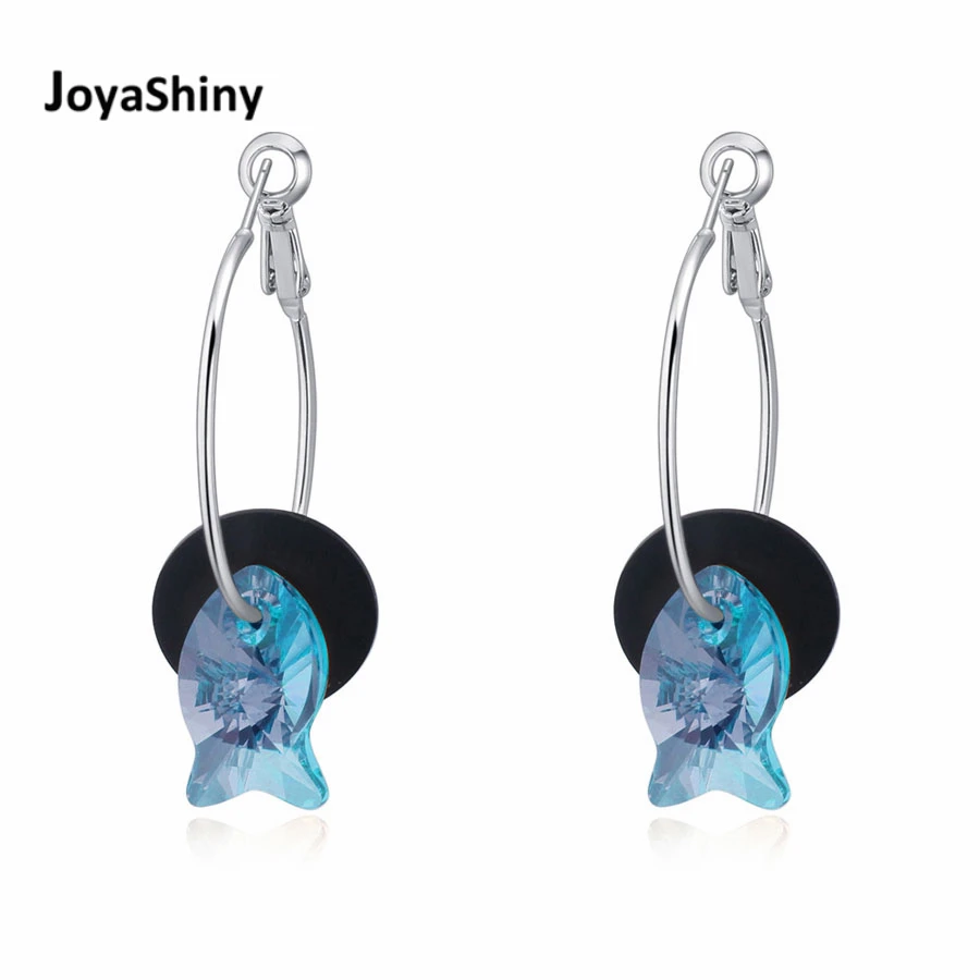 

Joyashiny Small Hoop Earrings For Women With Cute Fish Pendants Crystals From Swarovski Silver Color Piercing Jewelry Girls Gift