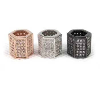 

Free Shiping New European Jewelry 6Pcs 9mm Gold Hexagon Mosaic Zirconia Large Hole Beads For Pandora Style Bracelet Necklace Diy