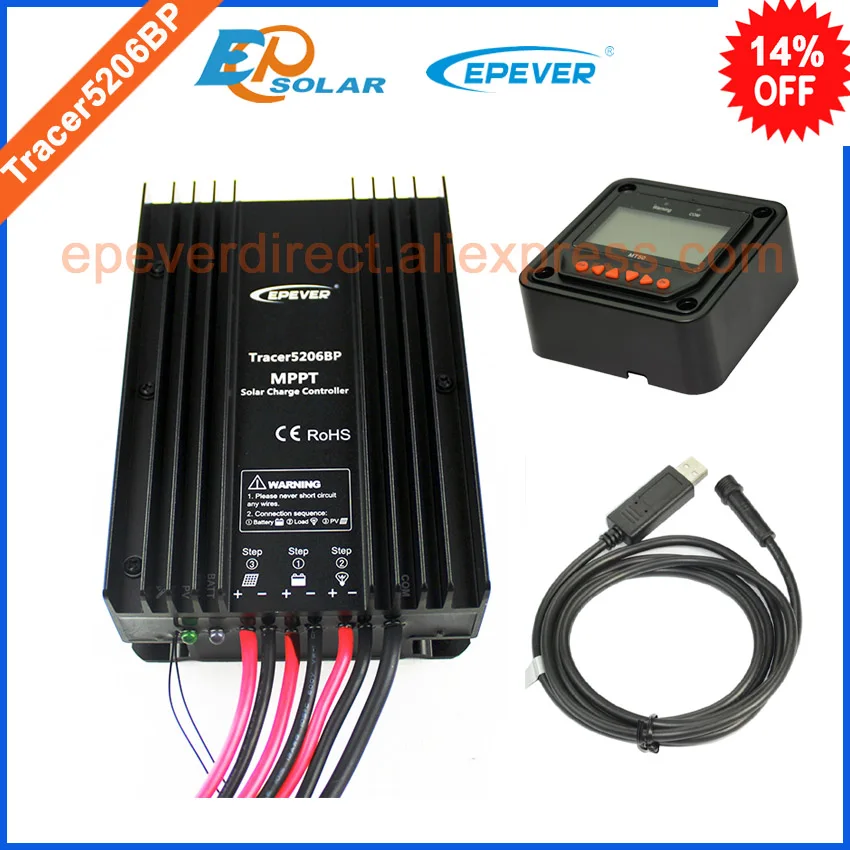 

Charge Controller solar 12v 24v 20A 20amp Tracer5206BP USB cable and MT50 remote meter for 12v 260w 24v 520w system use