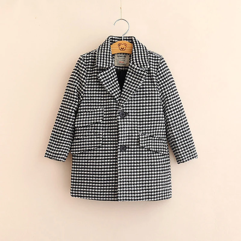 

Plaid jacket for Winter Quality Warm Elegant kids Coat Fall Overcoats Children's Clothing Girls Cotton Padded Puffer Woolen Coat