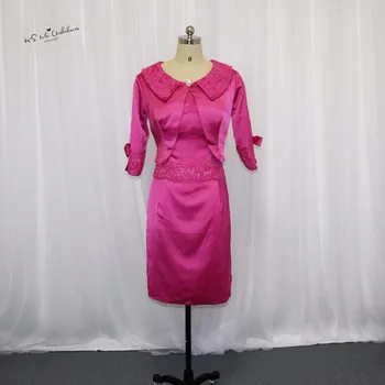 

Gorgeous Hot Pink Mother Of The Bride Lace Dresses Gowns 2017 Short Sheath Fitting Evening Party Dress With Jacket Pant Suits