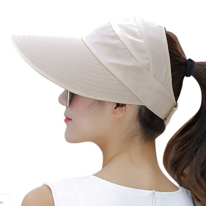 Summer Sun Protection Folding Sun Hat For Women Wide Brim Cap Ladies Girl Holiday UV Protection Sun Hat Beach Packable Visor Hat 2