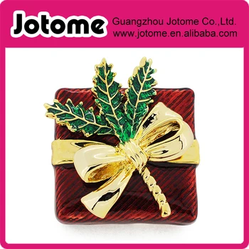 

Red Giftbox With Golden Bow Pin Brooch 1.25 x 1.75 inches