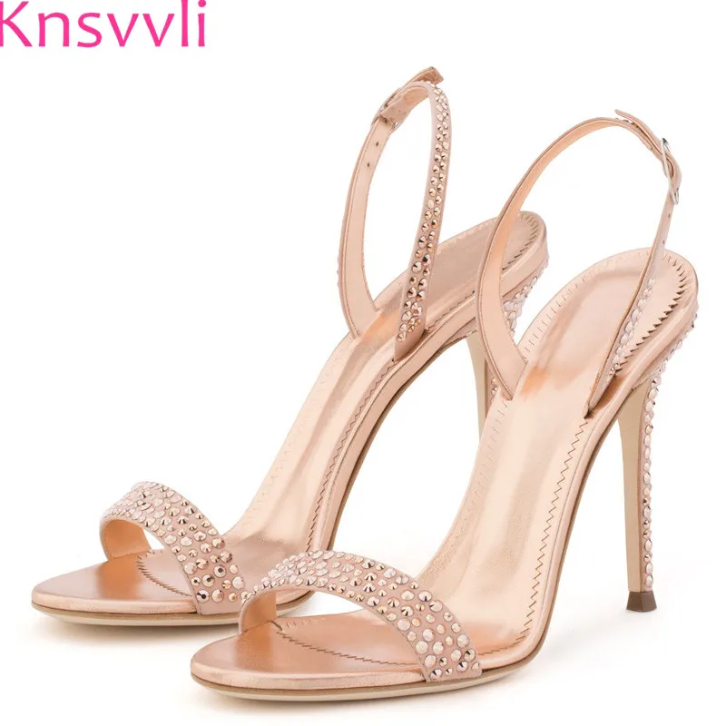 

Knsvvli new style thin heel woman sandals inlay rhinestone back strap fashion one word buckle sexy high heels sandals women