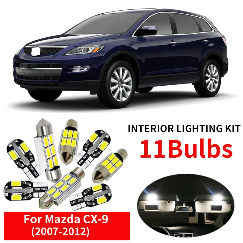 

11pcs Car LED Light Bulbs Kit Canbus For 2007 2008 2009 2010 2011 2012 Mazda CX-9 CX9 12V Led Map Dome Trunk License Plate Lamp