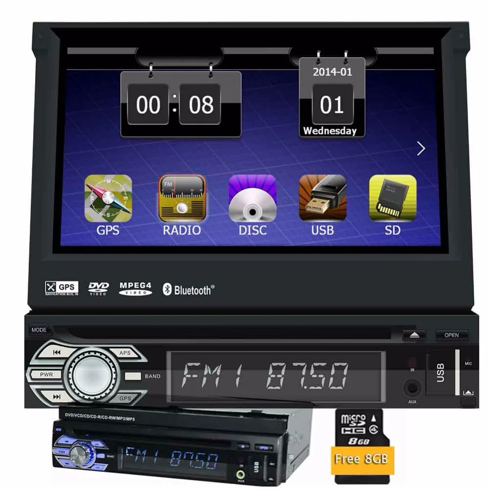 

7 inch 1din Car headunit DVD Player GPS Navigation Digital touchscreen Stereo Built-in map Bluetooth Car Auto audio Radio player