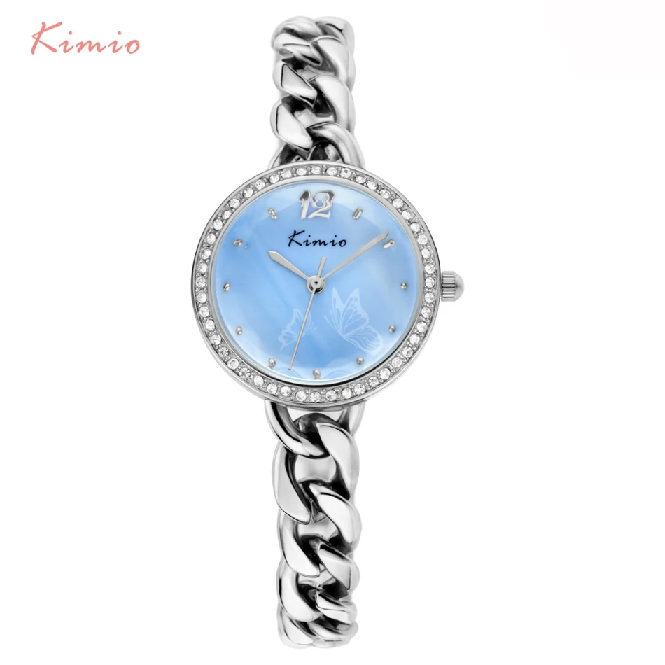 

KIMIO Pearl Butterfly Pattern Dial Hand Chain Strap Diamond Bracelet Quartz Famous Brand Watches Women Wrist Watches For Women