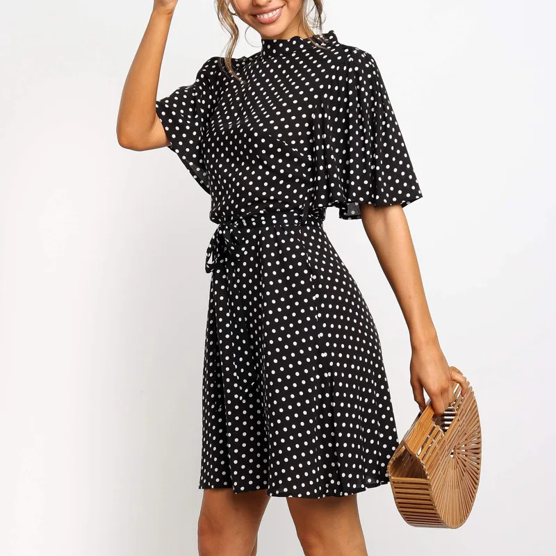 2020 Polka Dot Dress Women Summer Boho Beach Chic Mini Dress Casual Short Sleeve Ladies Office Elegant Dress Vestido Mujer