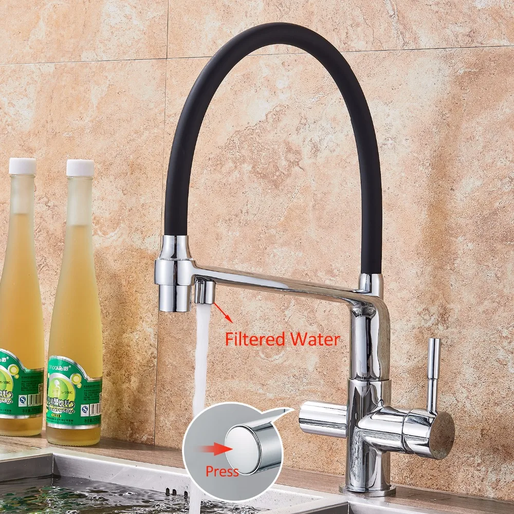 quyanre wanfan gappo pure water kitchen faucet dual handle mixer tap dual spout filter water pull out spray with 2 function water flow kitchen sink faucet3
