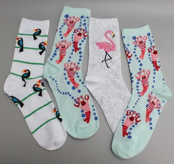 

3 pairs Men's Socks retro print cartoon funny flamingo lobster
