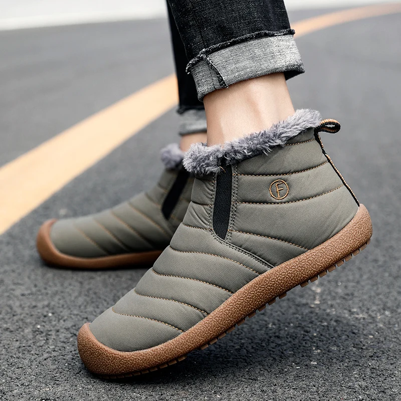 

2018 Winter Casual Snow Boots Men Waterproof Ankle Boots Flat Slip-on Resistant Fashion Man Winter Shoes Big Size