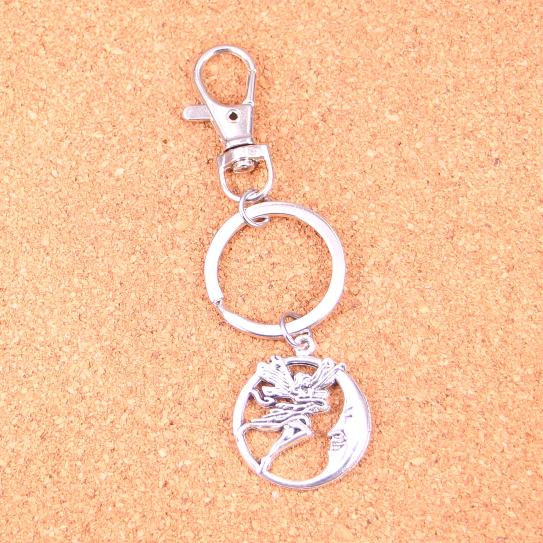 Circle Moon Angel Keychain Silver Swivel Lobster Clasp Clips Handbag Car Charms Jewelry For Key
