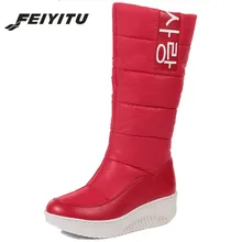 Feiyitu/Размеры 35-44; женские зимние сапоги на танкетке без застежки; женские зимние сапоги до середины икры на меху; Милая обувь