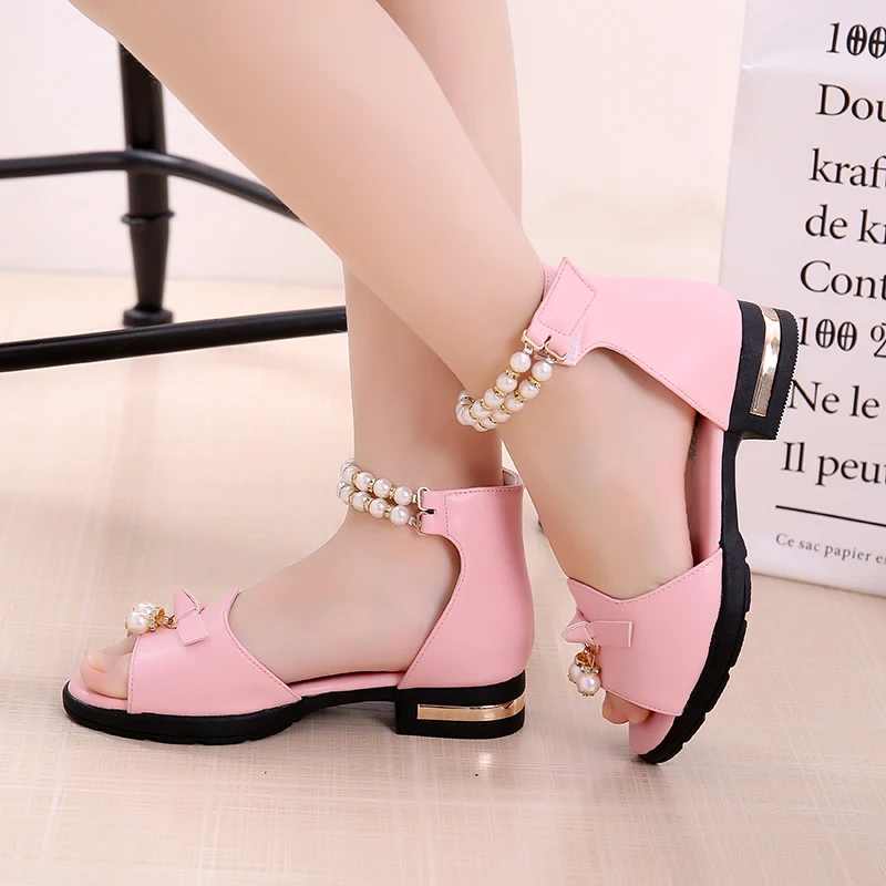 Summer Girls Sandals Children Shoes Rhinestone Princess Dress Shoes Flip Flops With Elastic Band Beach Sandal Size EUR26-36