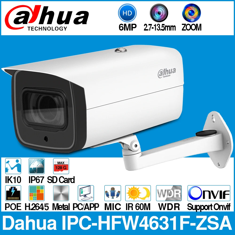 Dahua IPC-HFW4631F-ZSA 6 МП цилиндрическая ip-камера с 5-кратным зумом 2,7~ 13,5 мм моторизованный VF объектив 60 м IR MAX sd-карта слот Встроенный микрофон IP67 IK10