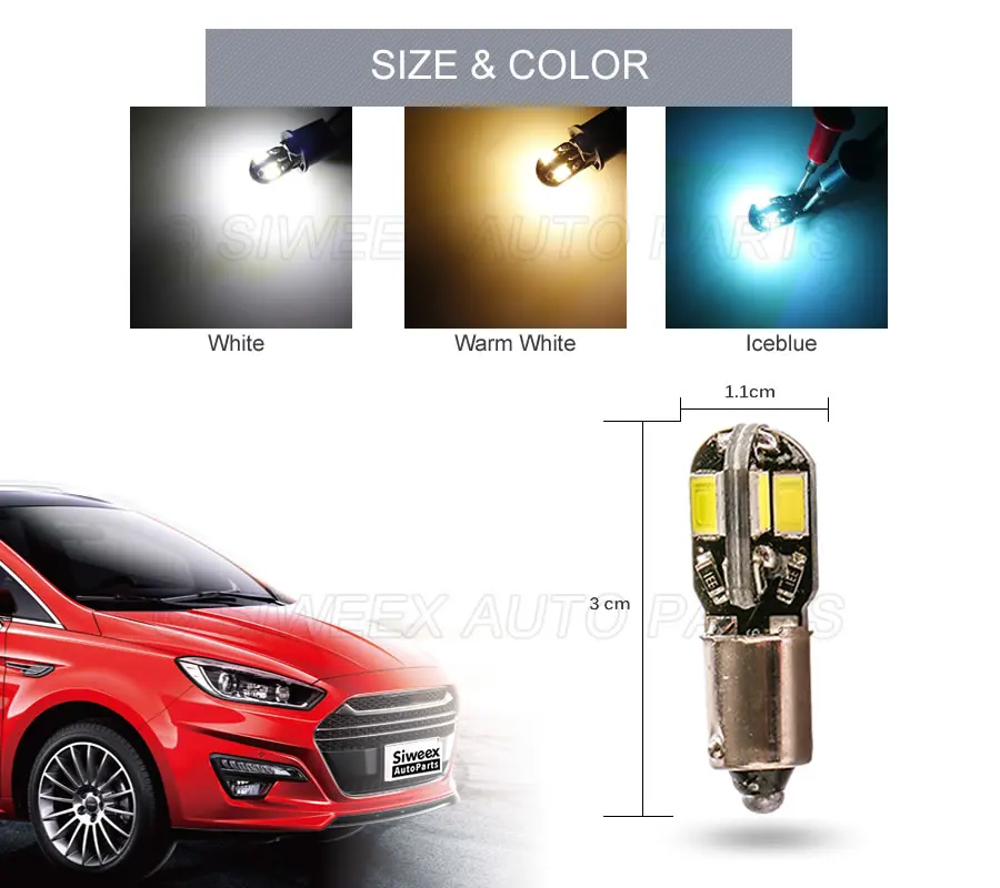 10 шт./партия BA9S T4W Автомобильный светодиодный лампы 8 SMD 5730 лампа для чтения Боковой габаритный фонарь, светильник номерного знака двери лампы 12V теплый белый свет или белый цвет для автомобиля