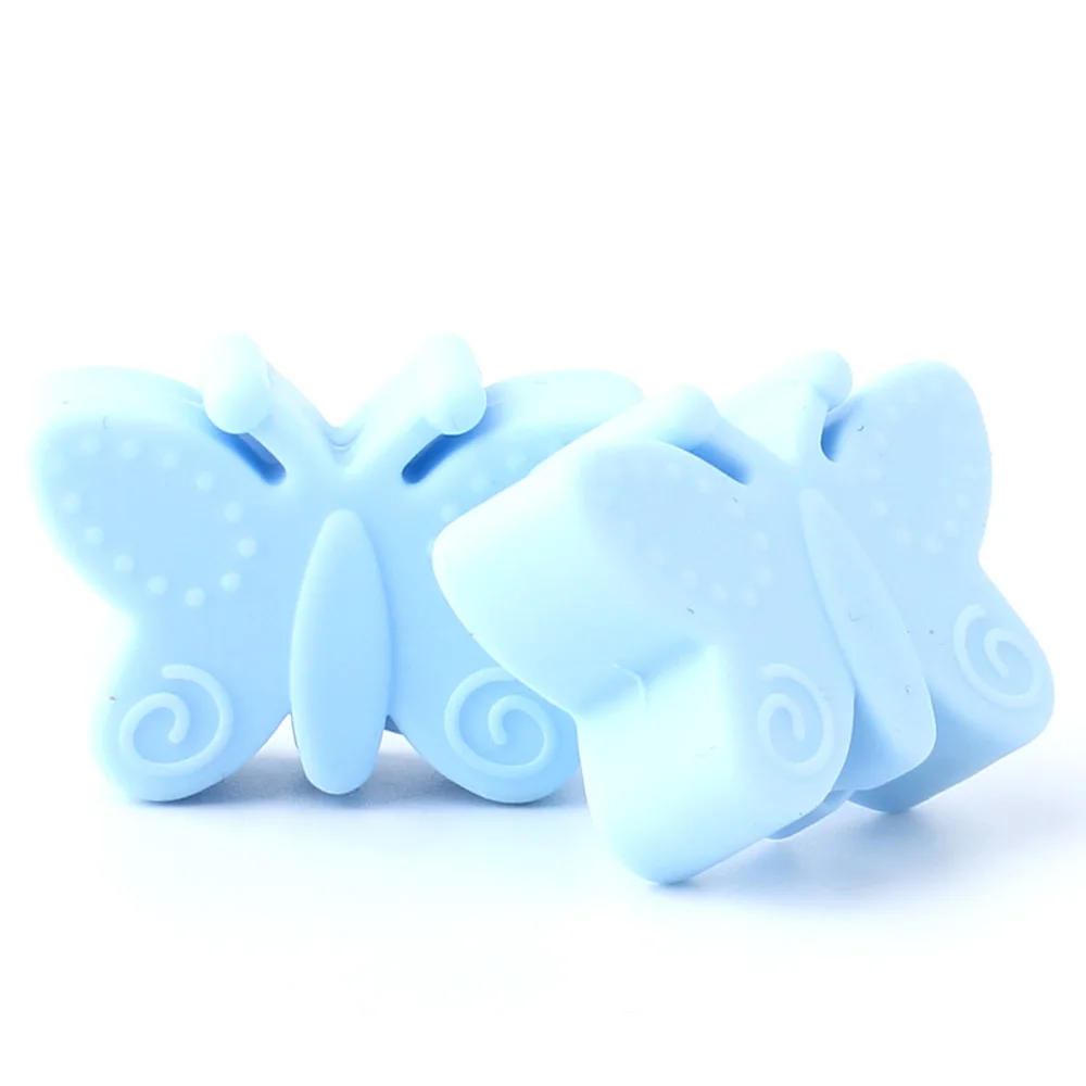 Baby Blue Keep& grow 10 шт Силиконовые Бусины-бабочки для прорезывания зубов для изготовления ювелирных изделий DIY из бисера без бисфенола, силиконовые детские игрушки для прорезывания зубов - Цвет: Baby Blue