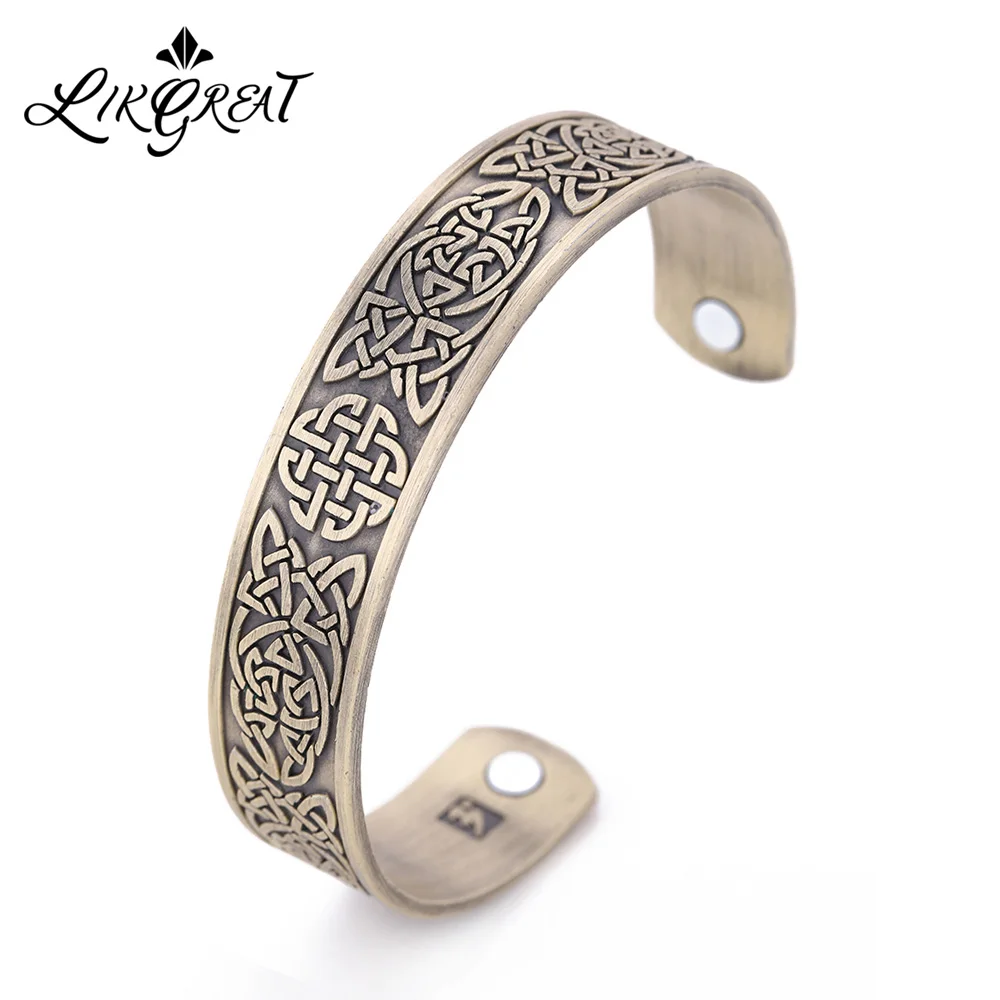 

LIKGREAT Vintage Ancient Viking Quaternary Lucky Celtics Knot Bangles Men Healthcare Amulet Magnetic Cuff Bracelet Bangle