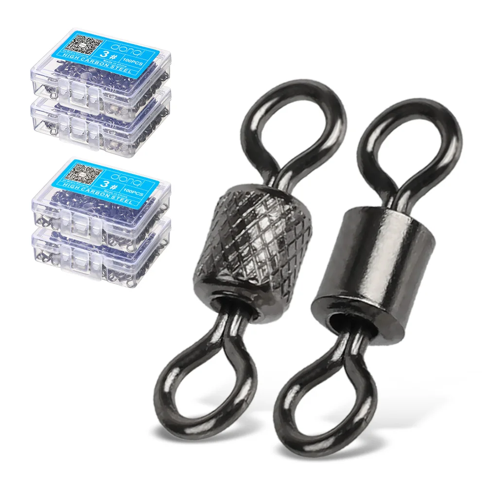 

DONQL 50/100pcs Fishing Connector Barrel Rolling Swivel 1#-12# Bearing Swivel Solid Rings For Fishhook Fishing Accessories