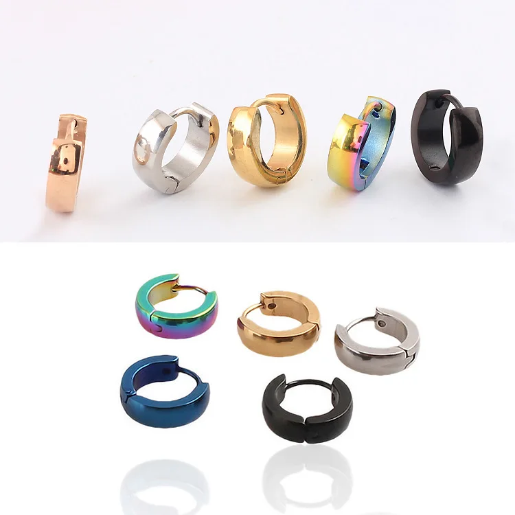 Модные женские и мужские круглые серьги-кольца, серебряные, золотые, черные, синие, нержавеющая сталь, гладкая поверхность, обруч, серьги Huggie, ювелирные изделия