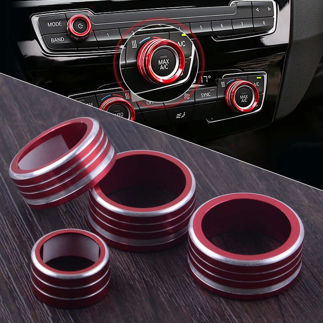CITALL 4pcs Car Air Conditioning & Audio & Function Switch Knob Ring