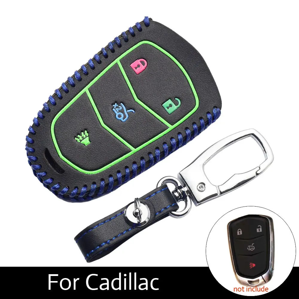 

ATOBABI 4 Buttons PU Leather Car Key Case Remote Fob Shell Cover Keychain For Cadillac 2014-2016 ATS CTS XTS Auto Accessories