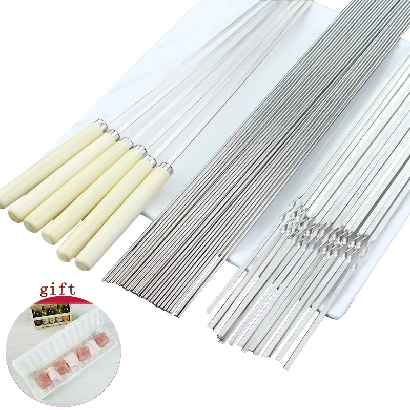 

110PC/lot Outdoor Metal Picnic BBQ Skewers Barbecue Food Camping Picnic Round Roast Needles Grilling Kabob Kebab Flat Skewers