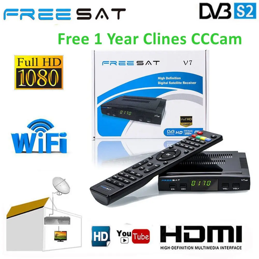 

Freesat V7 HD Full HD DVB-S2 Satellite Receiver 1 Year Europe Cccam Cline PK Freesat V9 Super Upgrade From Freesat V8 Super Nova