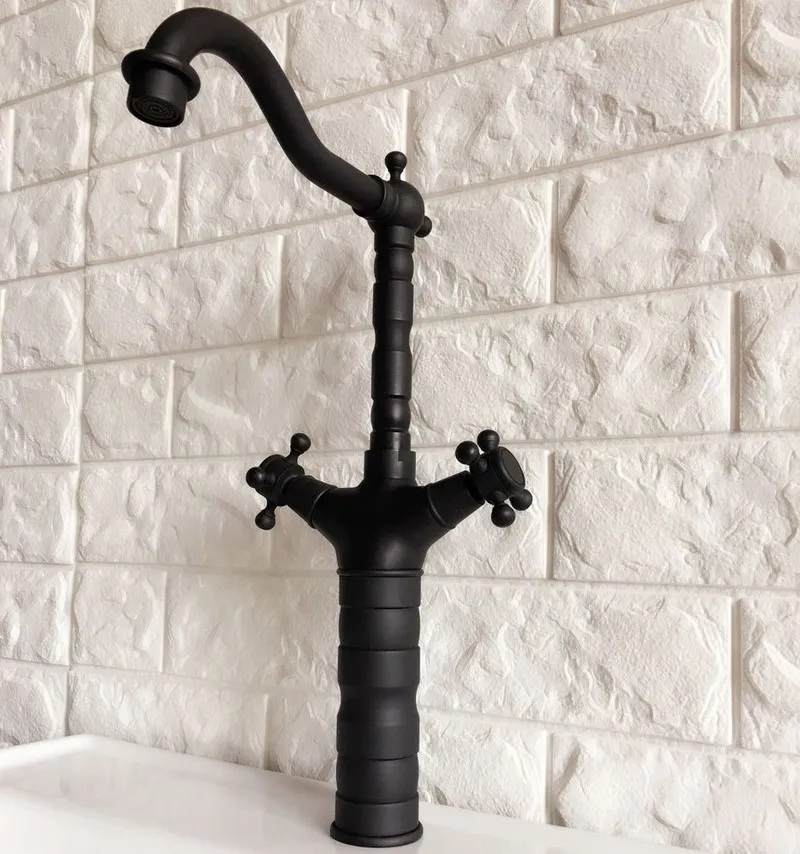 Black Oil Rubbed Brass Dual Cross Handles One Hole Bathroom Kitchen Basin Sink Faucet Mixer Tap Swivel Spout Deck Mounted mnf343
