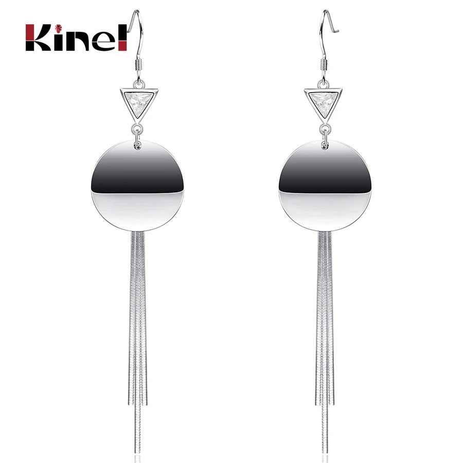 

Kinel Luxury 925 Sterling Silver Linear Tassel Earrings Fashion Round Party Dangle Earrings Fine Jewelry Female Gift 2019 New