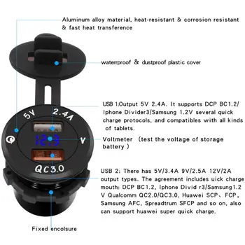 

Universal 12V 24V 2 Port USB QC 3.0 Dual USB Car Fast Charger 5V 2.4A Output With LED Voltmeter Power Adapter