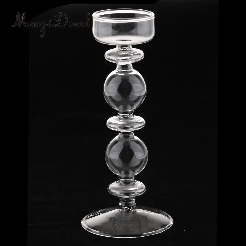 MagiDeal Glass Tall Candleholder LED Candle Tealight Candlestick Pillar Case Stand Votive Candle Holder 6inch 7inch Picks