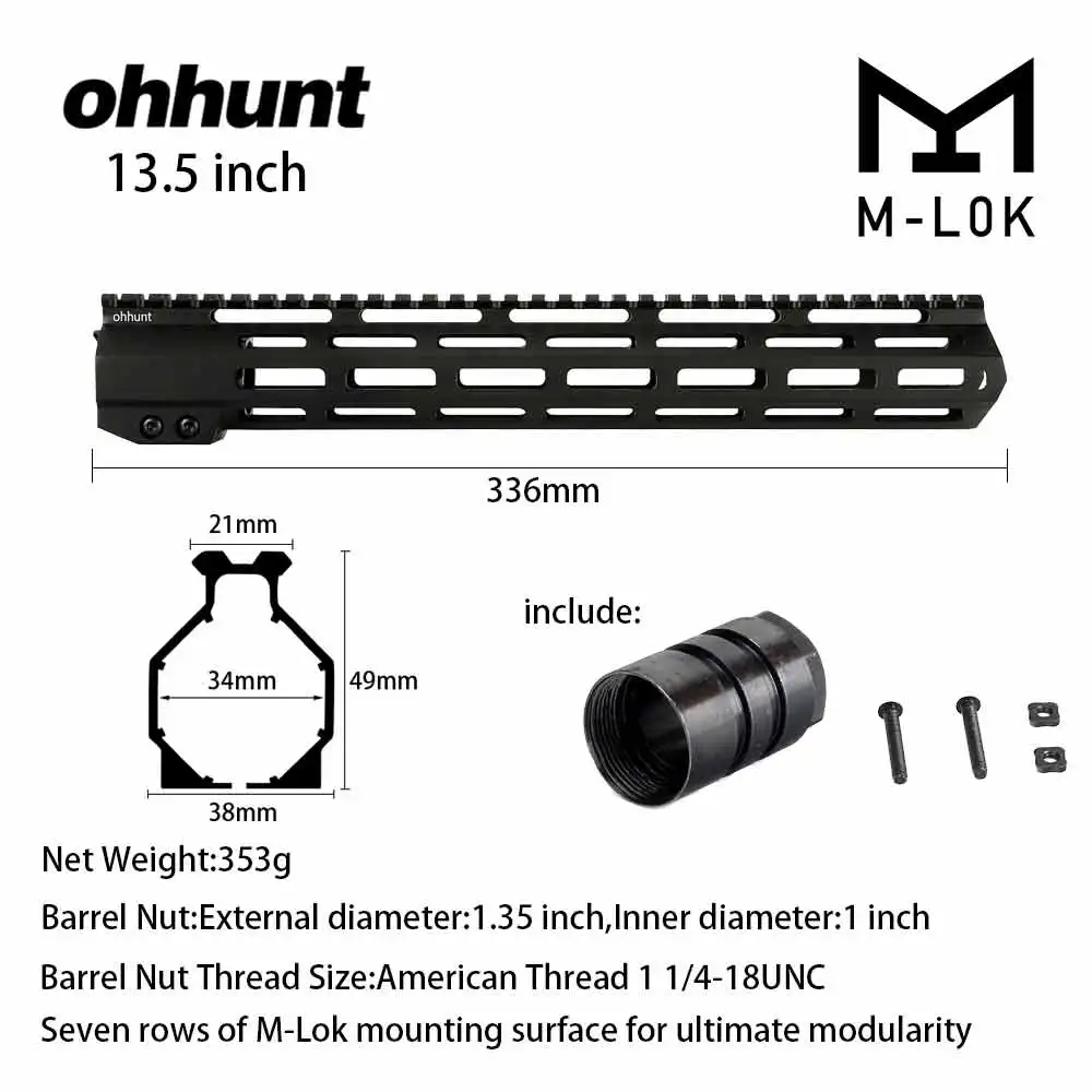 MLOK " 9" 1" 12" 13," 15" 1" AR15 поплавок M-LOK Handguard Пикатинни тонкий стиль стальной бочонок гайка для прицела - Цвет: 13.5 inch