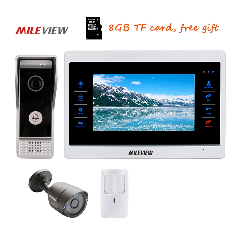 

Free Shipping 10" Screen Video Intercom Door Phone Recording System 800TVL Door Camera 110 Viwe Angle 1200TVL Bullet CCTV Camera