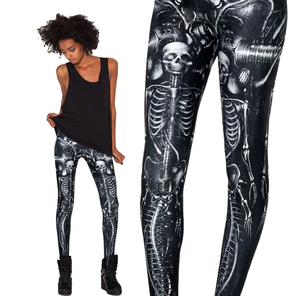 

FCCEXIO 2019 Spring Black Skull New Fashion Women Clothing Fitness Legging Digital 3D Print Punk Legging Pants Leisure Leggings