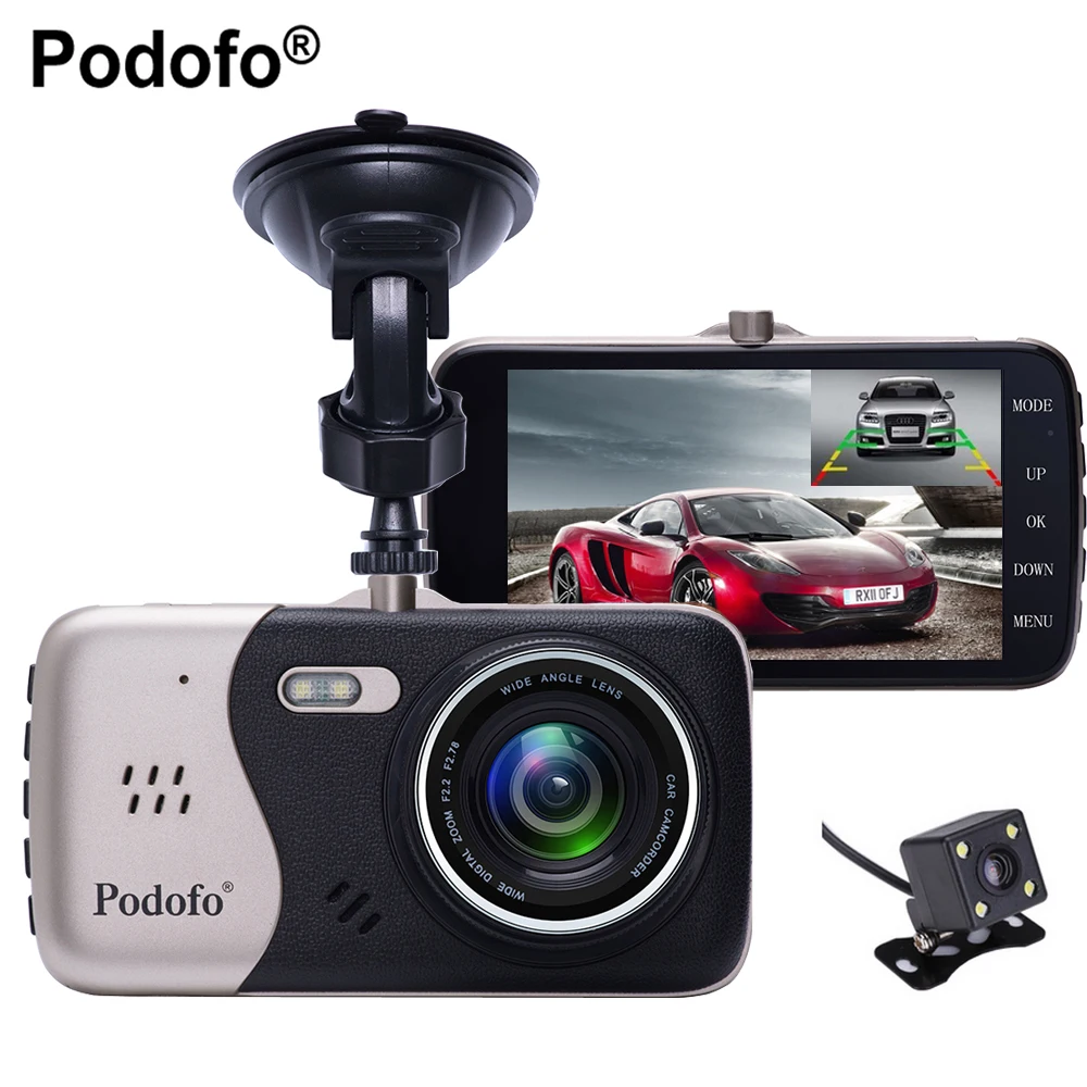 

Podofo Dual Lens Novatek 96658 Car Camera 4.0" Full HD 1080P 170Degree Car DVR DVRs Recorder With Rear View Backup Camera DVRs