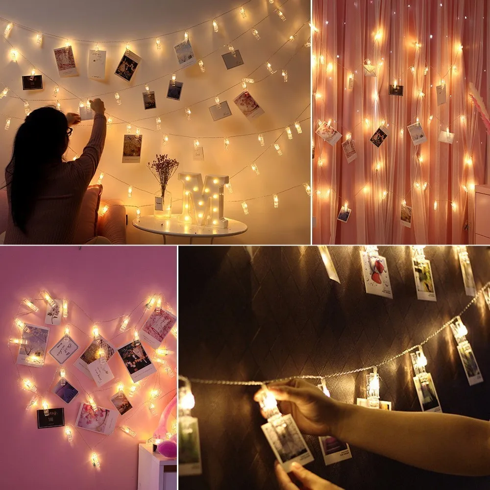 

10/20/30Leds Photo LED Garlands Clip on String Lights Christmas Party Lamp Decorative Picture Clamp Clips Light Strings