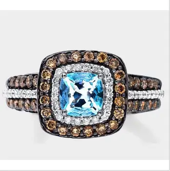

Wedding CZ Rings for Women Fashion ocean blue coffee cz Crystals Rings Wholesale Fashion Square Party Jewelry Women