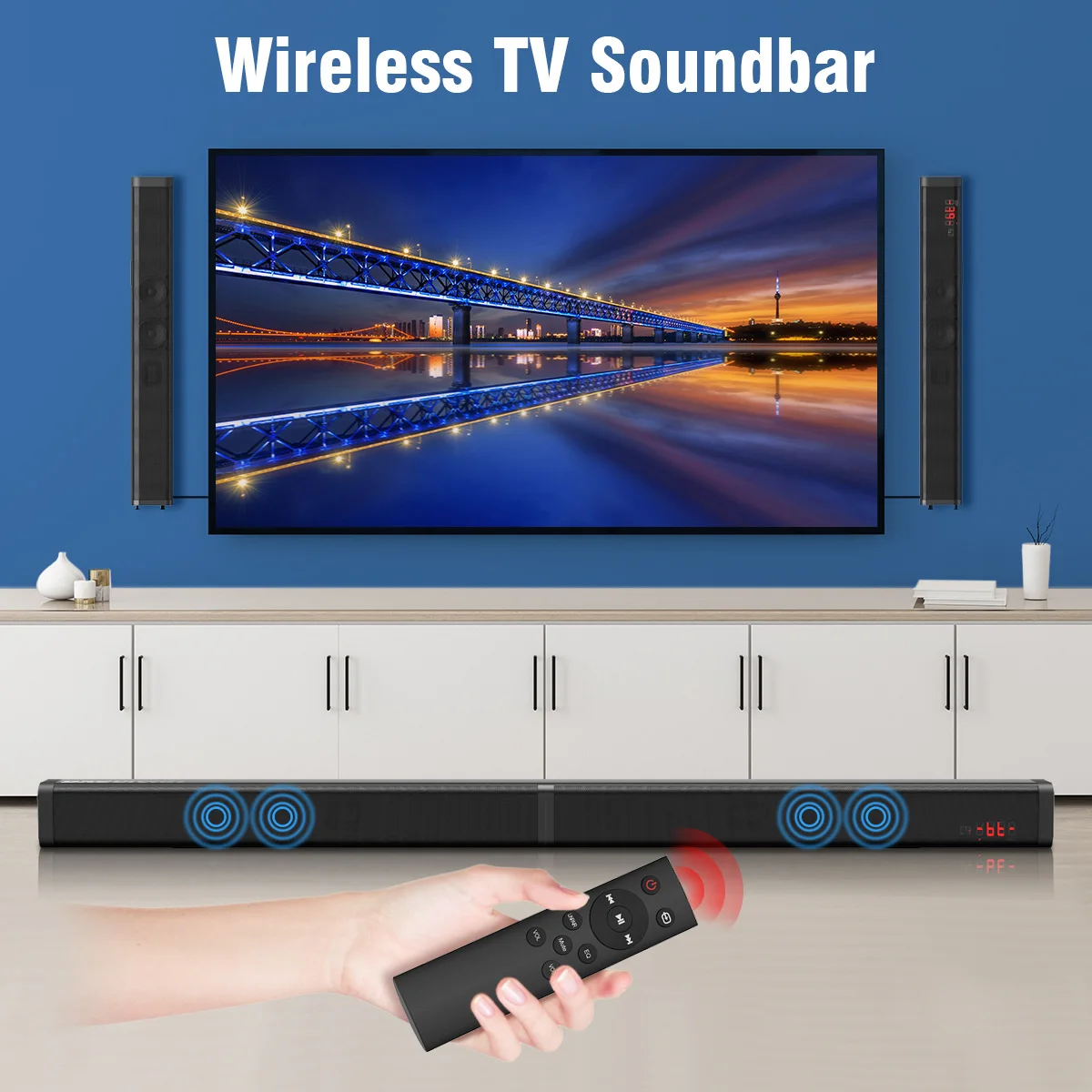 Excelvan 40 Вт Съемный беспроводной Саундбар встроенный сабвуфер AUX кабель USB вход пульт дистанционного управления для ТВ ПК планшет смартфон