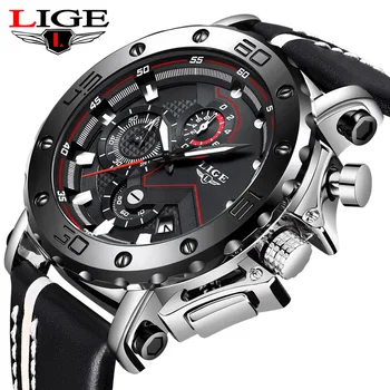 

LIGE Mens Watches Top Brand Luxury Military Sport Men Watch Leather Waterproof Clock Analog Quartz Wristwatch Relogio Masculino