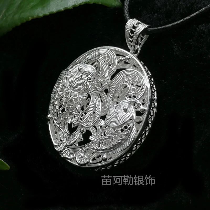 Silver original ethnic hand-brushed openwork three-dimensional solid silver fish pendant