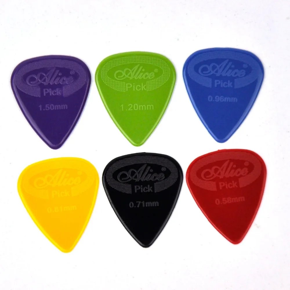 

100pcs Alice Glossy Anti-Skid Nylon Guitar Picks Plectrums 0.58-1.5mm 6 Gauges Mixed