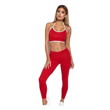 

2Pcs Women casual fitness Sets fashion Halter crop tops high waist skinny Elastic Workout leggings Sexy long pants Clothing 2pcs