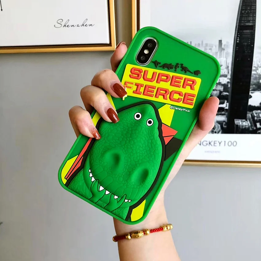 PINK LIPS Japan Korea Super cute green dinosaur 8 7 6 6S Plus 5 5s SE Soft Silicone Case For iPhone X XR XS MAX (9)
