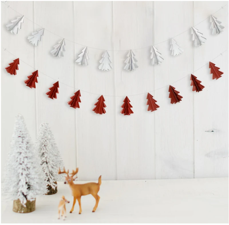 2,5 м Мини-гирлянда с бумажным флагом для рождественской елки, вечерние гирлянды, украшения, баннеры для счастливой рождественской вечеринки, 10 шт