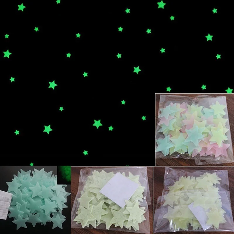 IVYSHION 50/100 шт стикер на стену 3D Звезда светящаяся в темноте флуоресцентная для